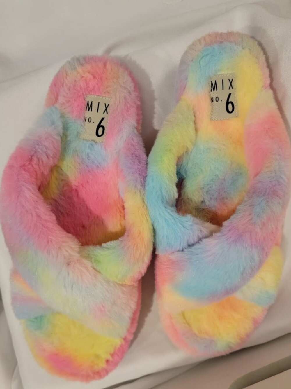 Mix No. 6 Women’s Rainbow Faux Fur Crossband Slippers Size 11